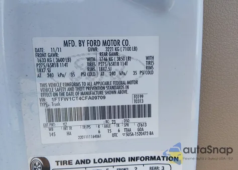 2012 Ford F-150 Lariat из США, поврежденный, VIN 1FTFW1CT4CFA09709